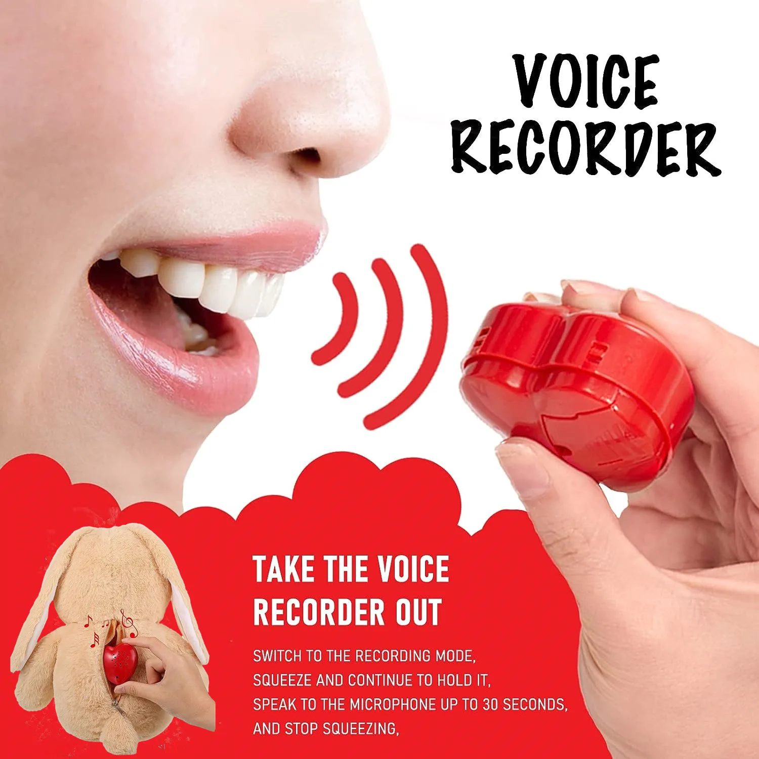 

30 Seconds Stuffed Bear Voice Box Voice Recorder Device DIY Custom Message Heart DIY Audio Recording Device for Stuffed Animal