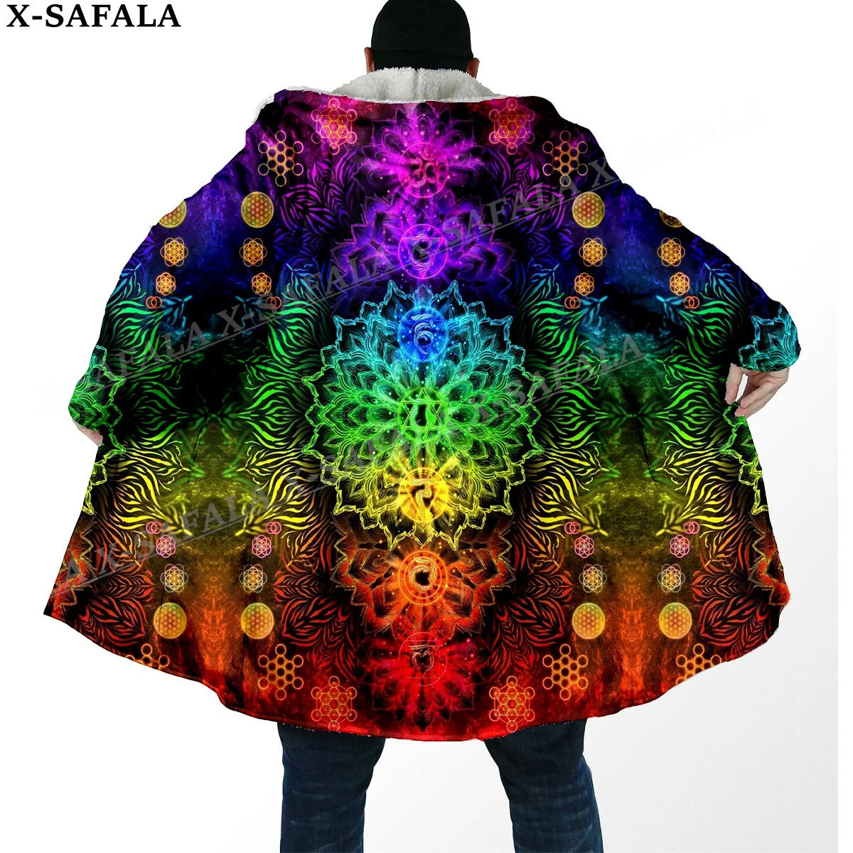 

Trippy Mandala Psychedelic Colorful Art Thick Warm Hooded Cloak Men Overcoat Coat Windproof Fleece Cape Robe Hooded Blanket-8