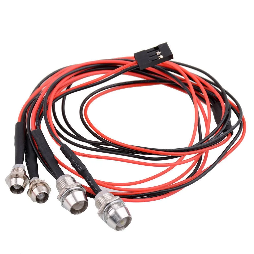 RC 4P Front 2x White 5mm and Rear 2x Red 3mm LED lights For 1/10 Buggy Truck Car