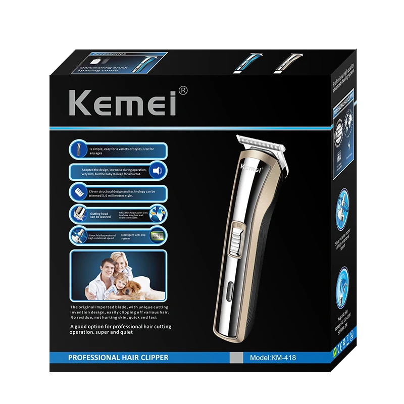 Kemei elétrica sem fio máquina de cortar cabelo recarregável aparador de cabelo do bebê ferramenta estilo dos homens originais grooming máquina de corte KM-418