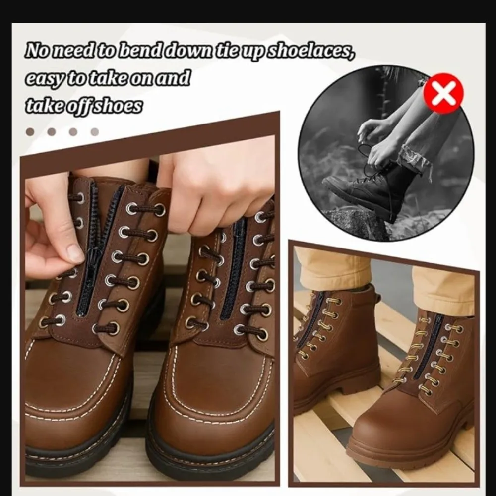1 Pair 6 Holes Leather Lace-in Boot Zipper Inserts Adjustable Waterproof Zipper Boot Laces Metal Eyelets Shoe Accessory