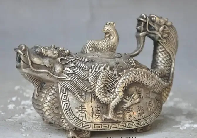 Copper Statue Crafts statue marked china silver Dragon turtle Phoenix bird statue Teapot Tea maker Kettle halloween