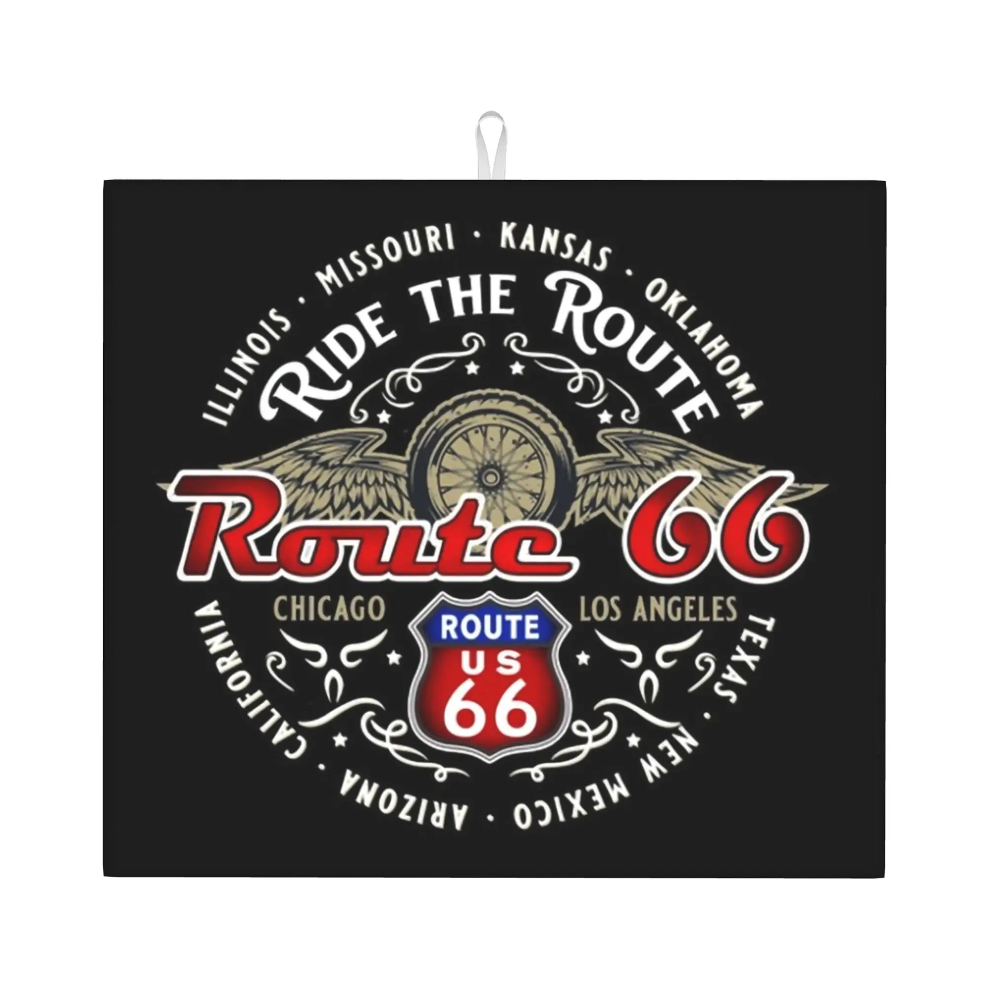 Drying Mat For Kitchen Ride The Route 66 Biker Motorcycle Cruise America's Highway Water Absorbent Kitchen Counter Protector Mat