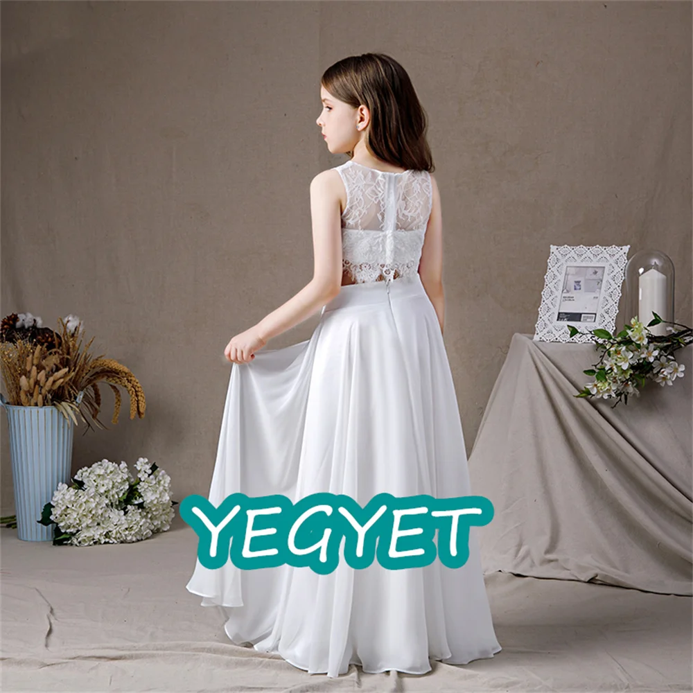 

Gorgeous Tulle Lace Printing Trailing Princess Flower Girl Dresses Wedding Party Ball First Communion Dresses Birthday Present