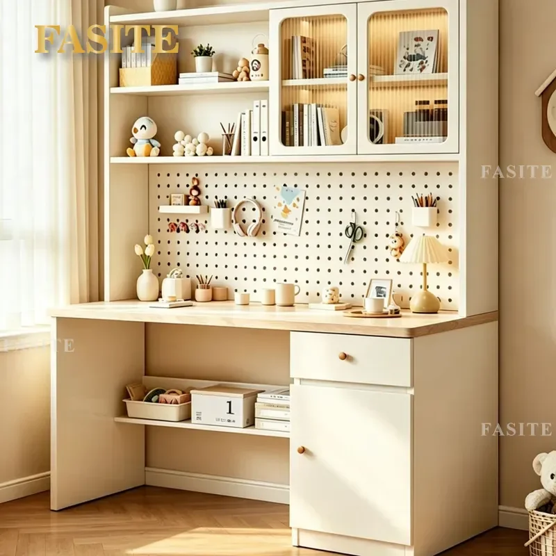 For Small Apartment Desk Bookshelf Integrated Table Desktop Computer Workbench with Hole Board Color Matching Student Writing