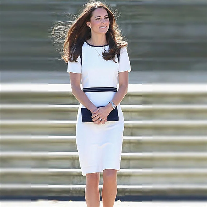 

Kate Princess O-Neck Short Sleeve Dress Women Patchwork Sheath Dress