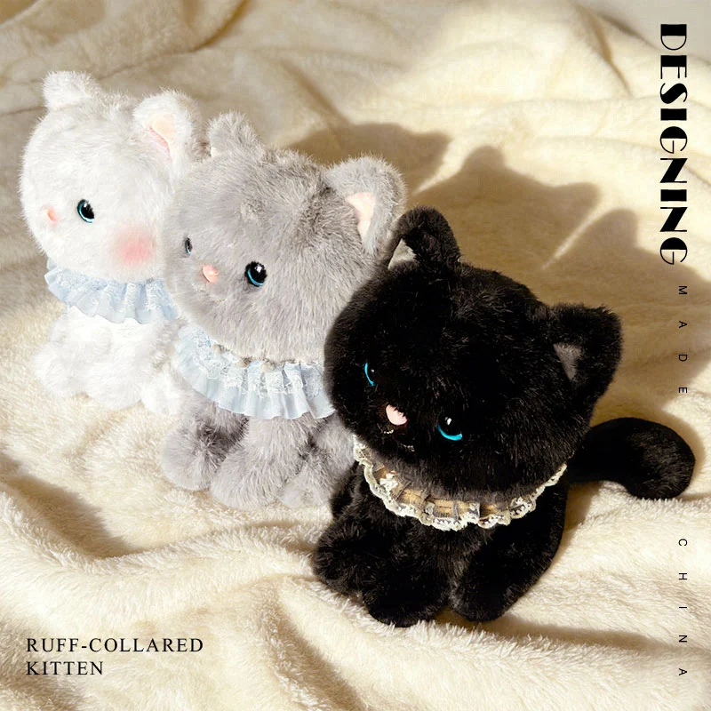25-35cm Kawaii 3 Color Bella Cat Dolls Soft Stuffed Animals Fluffly Black Cat With Bib Plush Toy for Kids Girls Gifts Home Decor