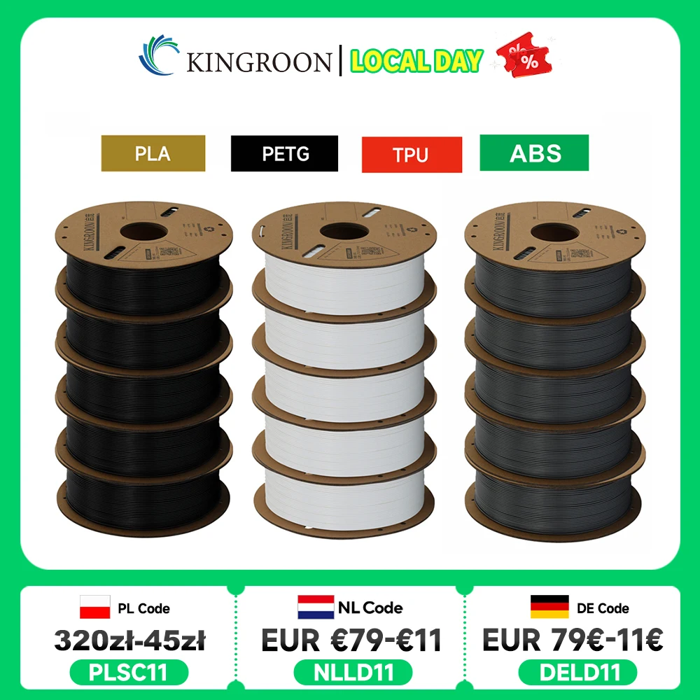 KINGROON Filament do drukarek 3D PLA PETG TPU ABS 5KG Pakiet Czarny Biały Szary 1,75 mm Bez bąbelków Plastik 5…