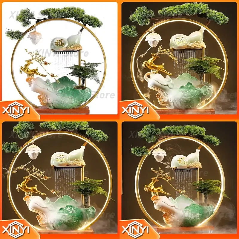 Ceramics Attract Wealth Flow Water Wealth Circulation Water Cabbage Deer Ornament for Home Living Room Tea Table Gifts for