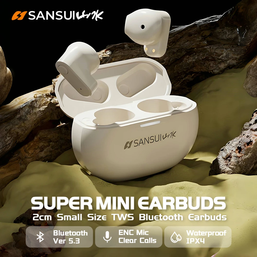 Sansui W97 Bluetooth TWS Speaker Mini 2Cm Ultra Mini In-Ear Nirkabel Earphone IPX4 Tahan Air Olahraga Bluetooth Headphone ENC HD Panggilan