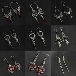 Vintage Gothic Snake Dangle Earrings for Women Personality Punk Sword Pentagram Cross Drop Earrings Halloween Costume Jewelry