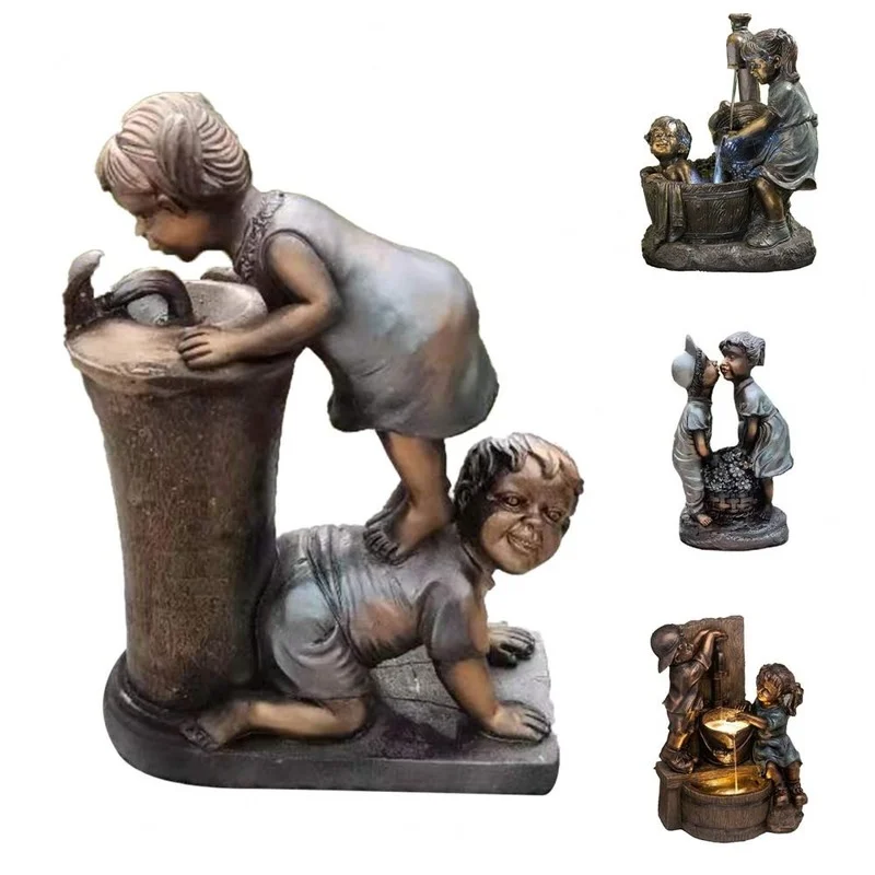 

Creative and Fun Retro Garden Statue Children's Shape Resin Exquisite Fountain Statue Outdoor Garden Decoration Decoration Gift