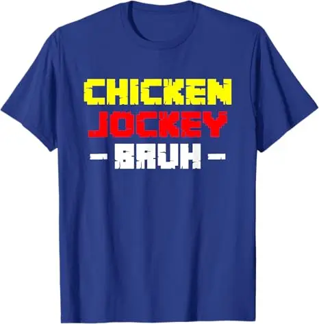 Chicken Jockey Bruh Video Game T-Shirt Chicken Cooked in Lava Pixel-Chicken Gamer Graphic Saying Tee Y2k Design Novelty Outfit