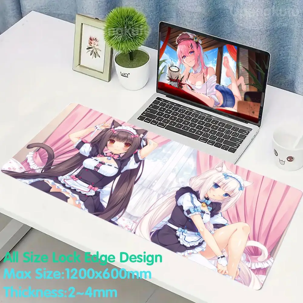 N_nekopara Mouse Cute Desk Mat Pad Rubber Mouse Esports Computer Keyboard Pad Extended Pad Pad 4mm Super Big Large Desk Mat