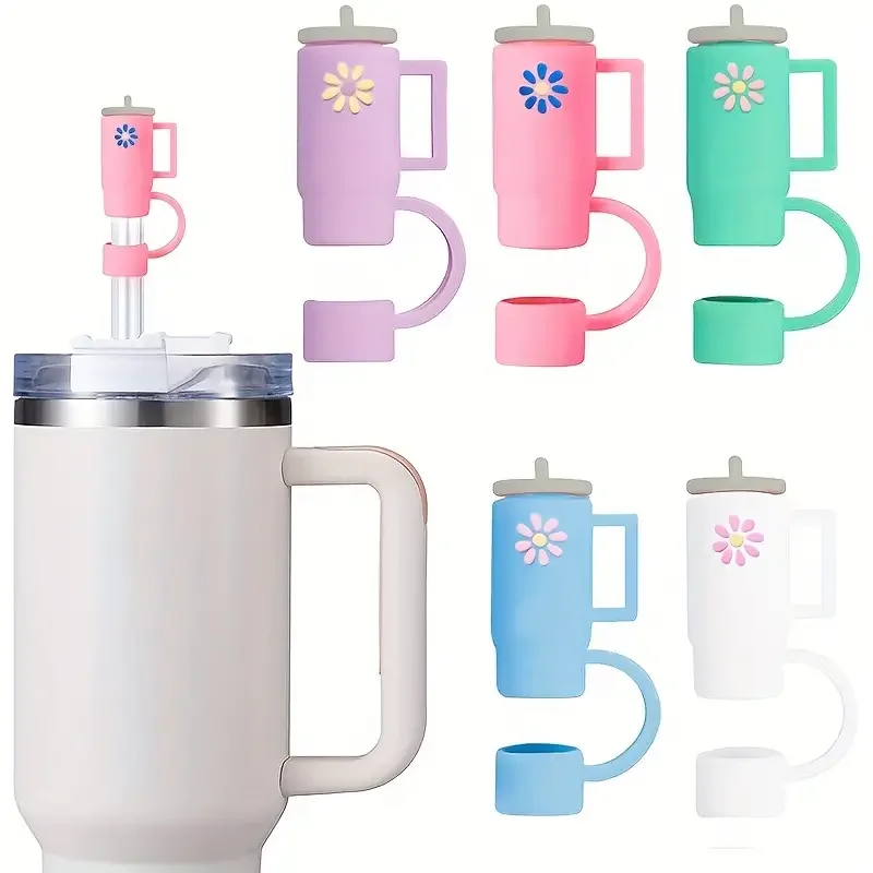 5Pcs 10mm Straw Covers Cap Compatible with 30&40 Oz Tumbler Cute Reusable Drink Straws Covers Kitchen Accessories