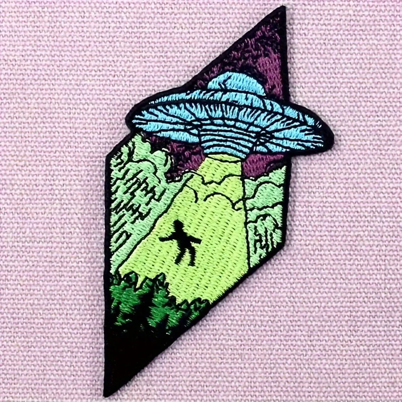 1PC UFO Alien Embroidered Iron-On/Sew-On Patches – Cosmic, Outer Space, Applique for Jackets, Backpacks, Jeans & DIY Deco