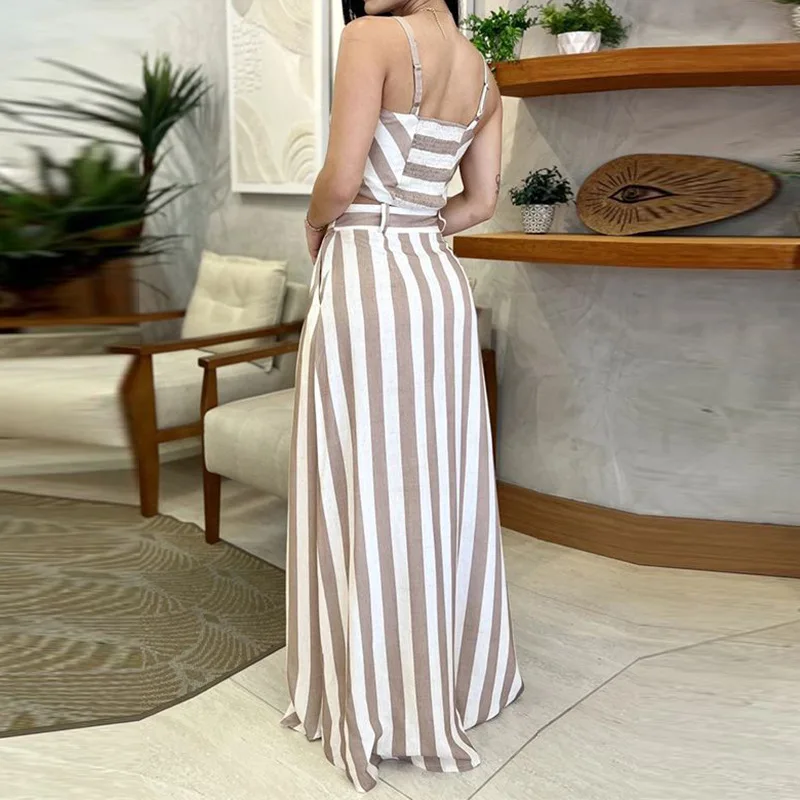 Striped Crop Top & Cuffed Pants Set Women Wide Leg Pant Sets Two Piece Suit Single Breasted High Waist Elegant Trousers Suits