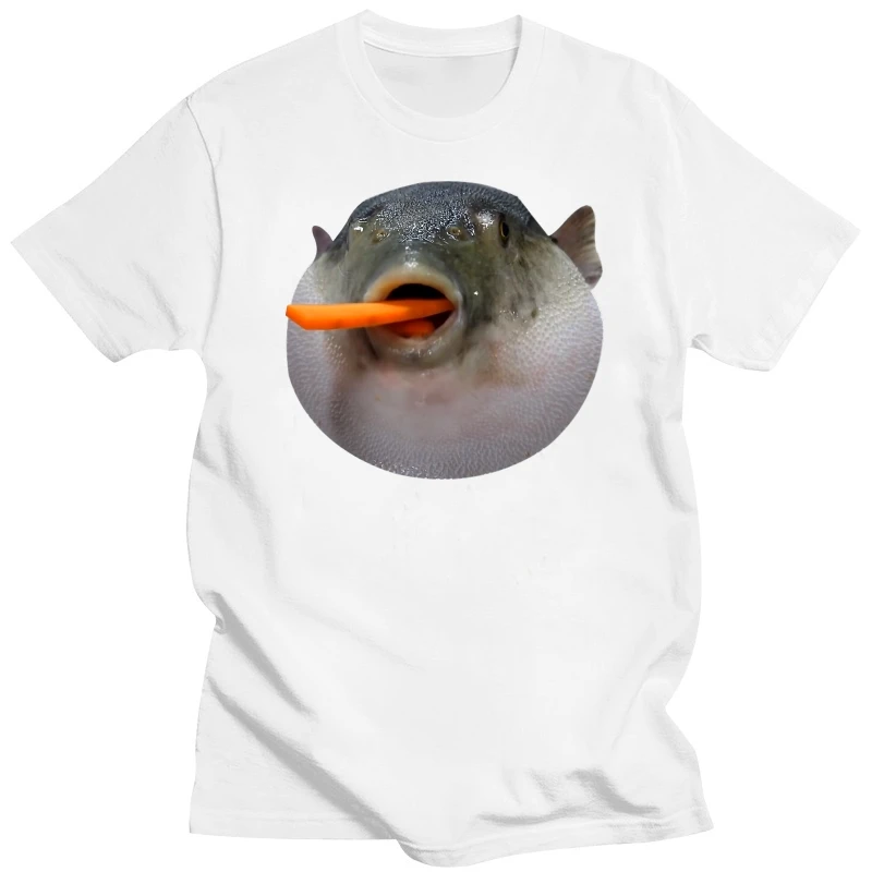 Pufferfish Eating A Carrot Meme Funny Blowfish Dank Memes T-Shirt Europe Tops Shirts For Men Coupons Cotton Tshirts Normal