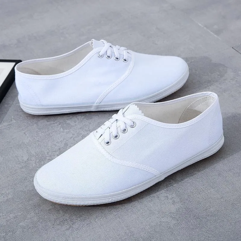 White Women's Flat Shoes Soft-bottomed Sneakers Canvas Soft Shoes Non -slip Martial Arts Shoe Lace -up Leisure Feminine Shoes