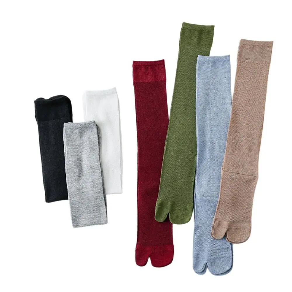 Fashion Multicolor Split Toe Calf Socks Solid Color Mesh Two Toe Socks Breathable Long Stockings JK Fashion