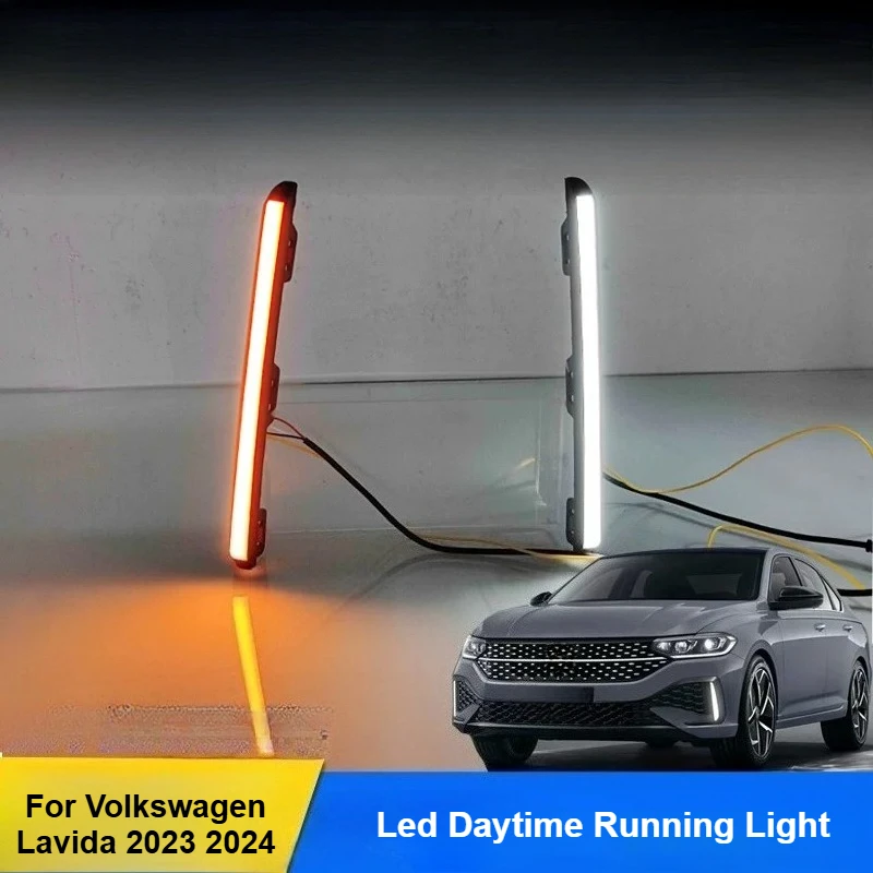 DRL For Volkswagen Lavida 2023 2024 2025 Led Daytime Running Light Dymanic Turn Signal Front Fog Lamp Modification Accessories
