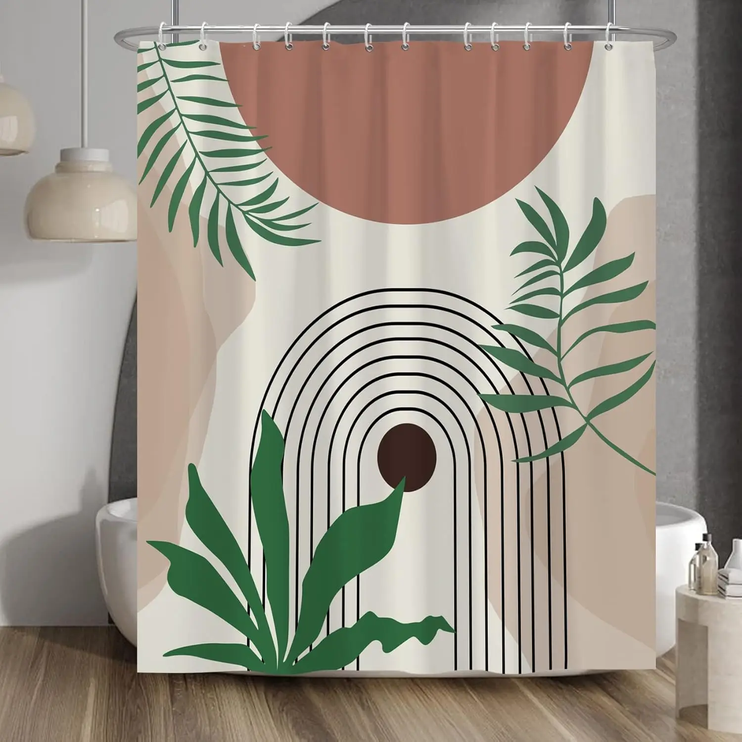Boho Jungle Tropical Shower Curtain Polyester Waterproof Bathroom Decor Abstract Botanical Leaves Modern Mid Century Style Bath