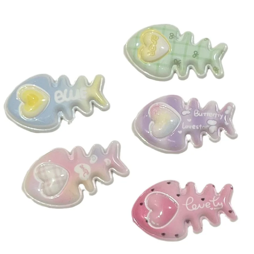 Mininstants-Cabochons en résine de dessin animé de poisson coloré, matériel d'artisanat de bricolage, breloques de fabrication de bijoux, série de dessin animé, 5 pièces