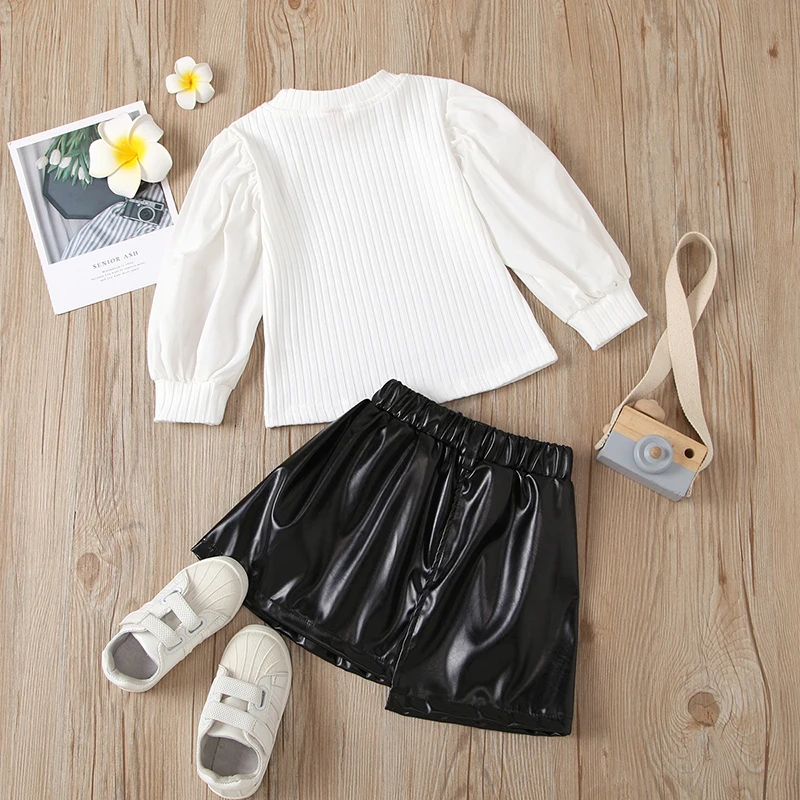 1 2 3 4 5 6 Years Girls Clothing Sets Spring Autumn Long Sleeve Top And Leather Skirt Princess Suits Birthday Party Kids Clothes