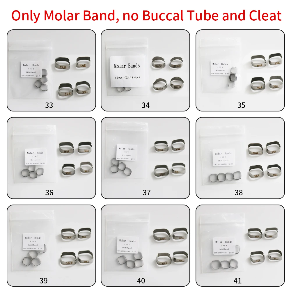 1Pack 4Pcs Orthodontic Molar Band Without Buccal Tube Without Cleat (33-41) Dental Material