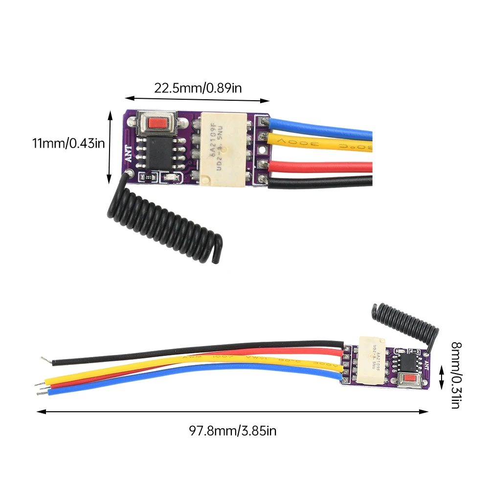 DC 3.7-12V RF 433MHZ Jogging/Interlocking/Self locking/Delay 10-300 Second Relay Wireless Remote Control Switch Module 0.5mA