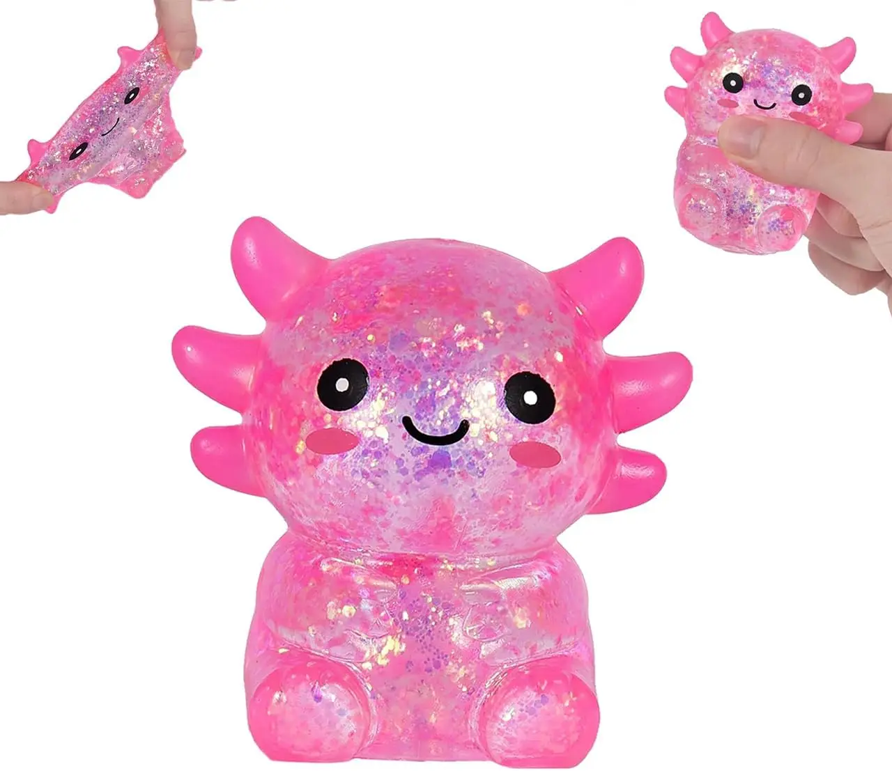 Cute Axolotl Squishy Toy for Kids Ages 3+ & Adults, Slow Rising Salamander Squeeze Toy, Soft Sensory Fidget Toy, Handheld Desk Toy for Office, Classroom, Party Favors & Travel(Pink)
