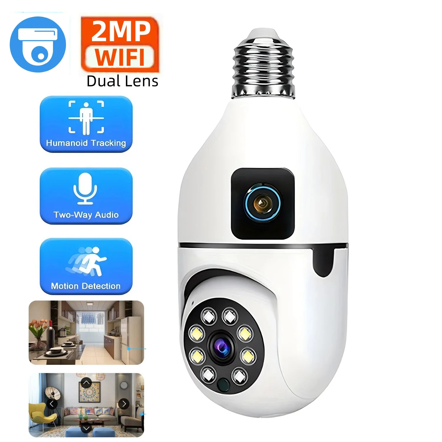 Home Security Outdoor Camera System - 2MP E27 Bulb Surveillance Dual Lens