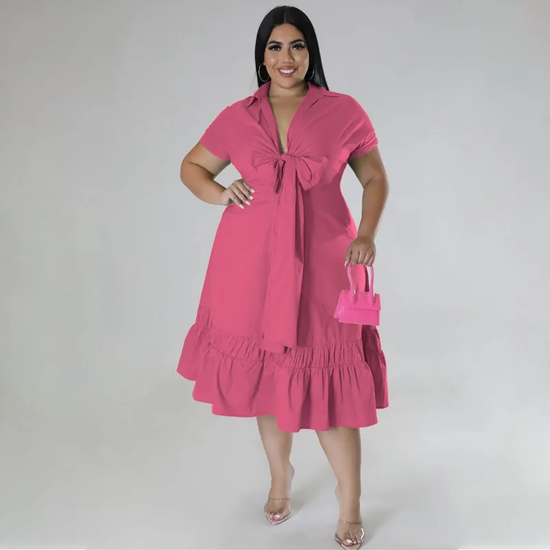 4XL 5XL duże rozmiary damskie zakładki Casual Dress Sexy solidny głęboki dekolt w szpic krótkie rękawy Ruffles eleganckie sukienki na przyjęcie