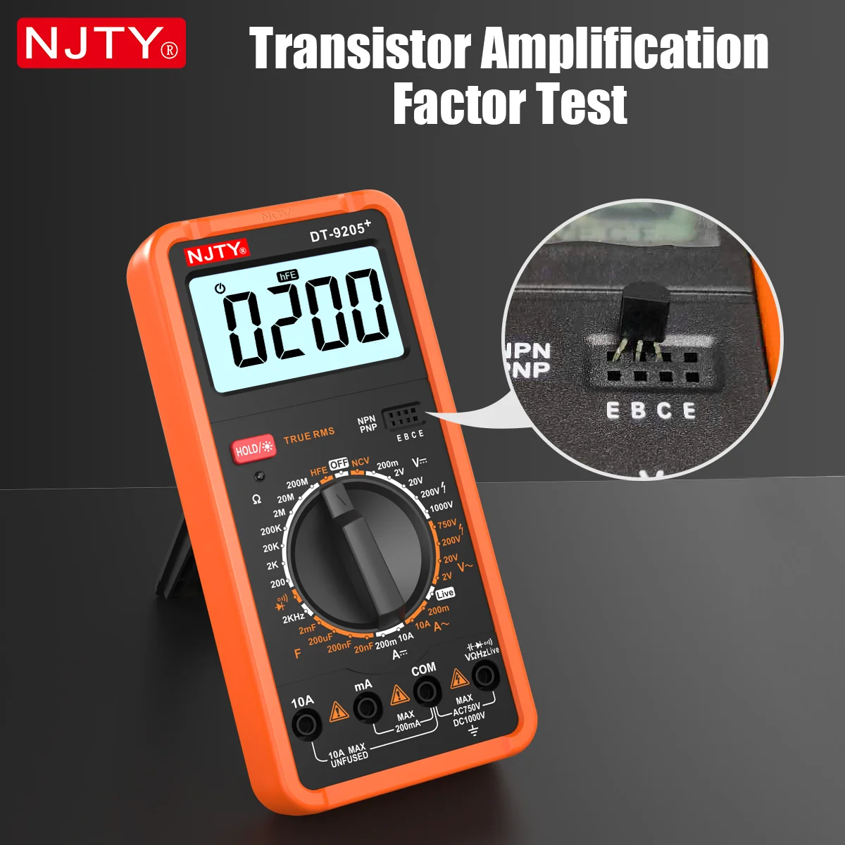 NJTY DT-9205+ Digitales Multimeter mit Manueller Bereichswahl Elektrischer Tester für Spannung, Strom, Widerstand, Frequenz HEF Spannungsmessgerät für Spannungsleitungen – Detail 2