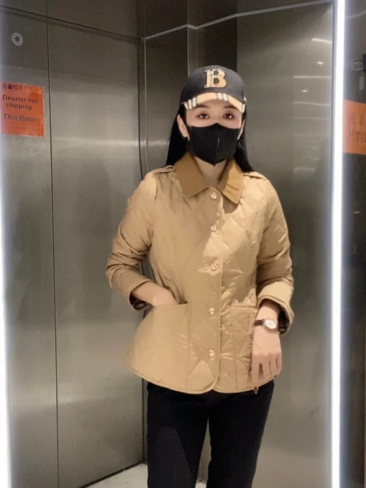 Faionable Casual Cotton Jaet Women's Winter Coat Warmth Diamond Pattern Collar Briti Sle Commute Slim Fit Coat