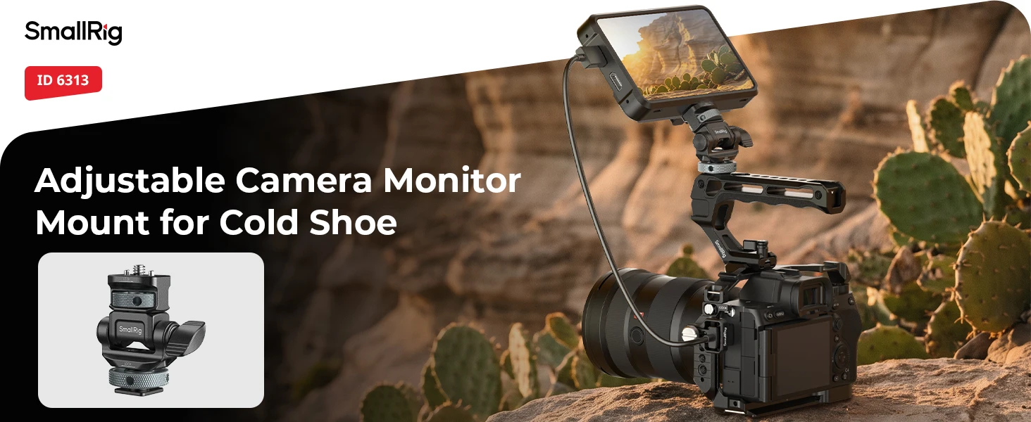 SmallRig Monitorhalterung für horizontale und vertikale Aufnahmen mit Cold-Shoe-Halterung, schwenk- und neigbar, für DSLR-Käfiggriff 6313 – Detail 1