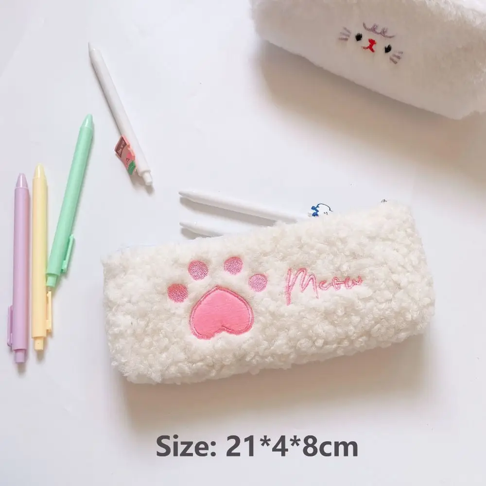 Cute Cat Paw Pencil Bag borsa per penna in peluche Organizer per cancelleria di grande capacità astuccio per cosmetici astuccio per ufficio