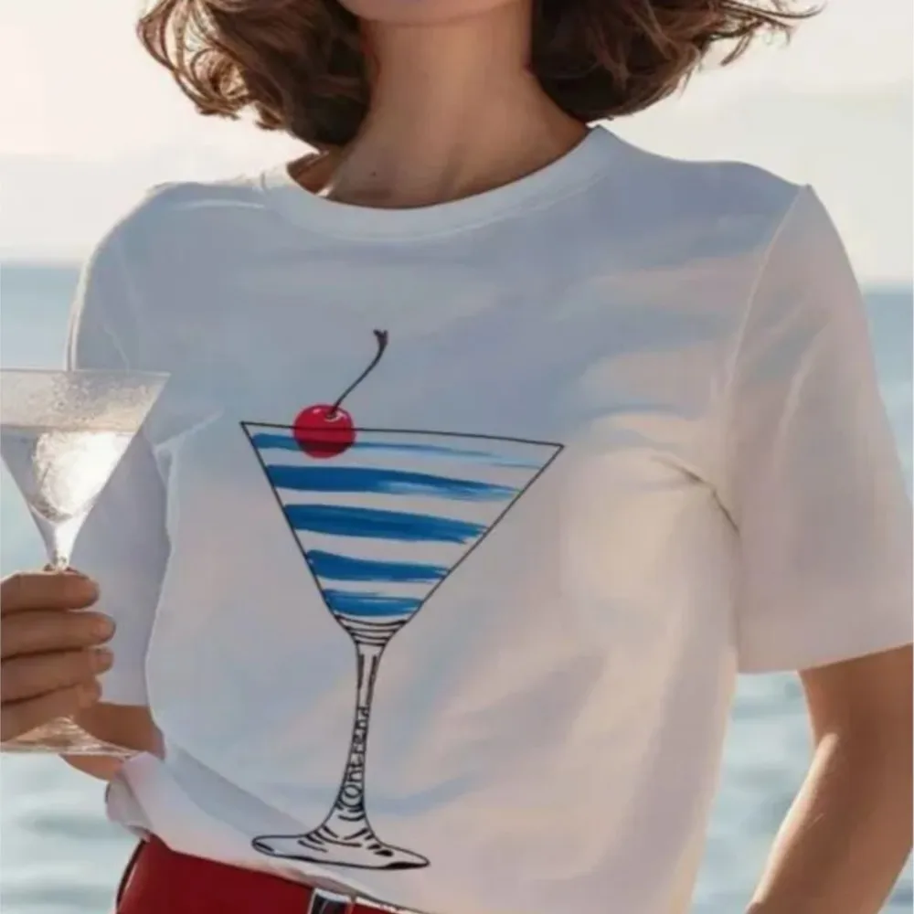

2026 Summer All-match T Shirt Tees Short Sleeve Top Blusas Women's T-shirts Casual Daily Playful Commuting Printed Cute Contrast