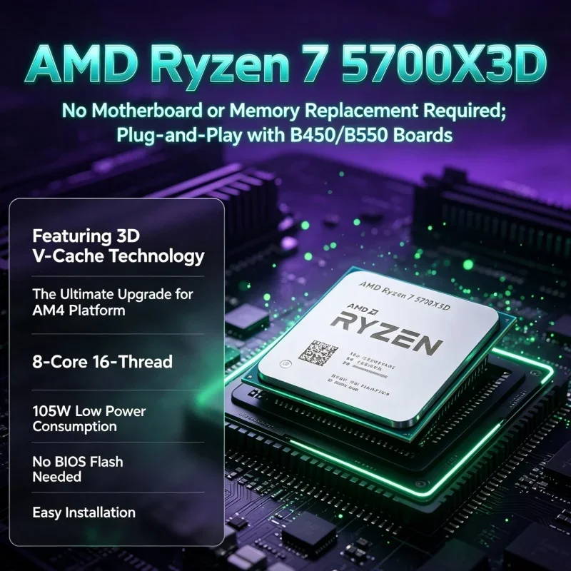 AMD Ryzen 7 5700X3D Processor 1080p high refresh rate gaming build 8 Core 16 Thread 96MB 3D V-Cache AM4 DDR4