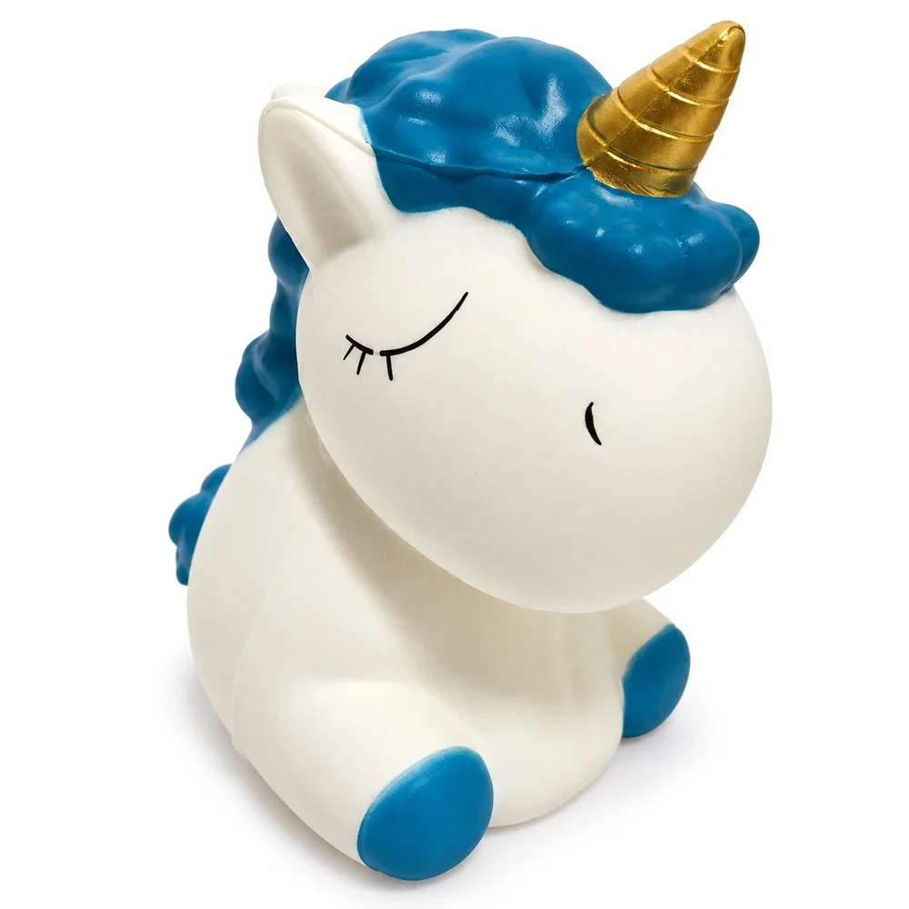 Unicorn Squishy Toy Soft PU Slow Rising Foam White Horse Blue Mane Gold Horn Squeeze Fidget Handheld Gift for Teens and Adults