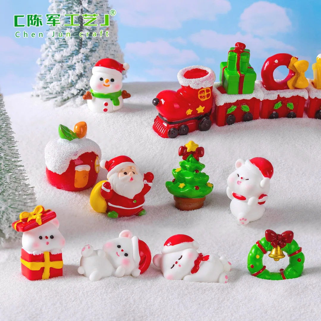 Mini Resin Doll Micro Landscape Fairy Garden Christmas Decorations Cute Santa Claus Snowman Bear Figurine Xmas Desktop Ornament