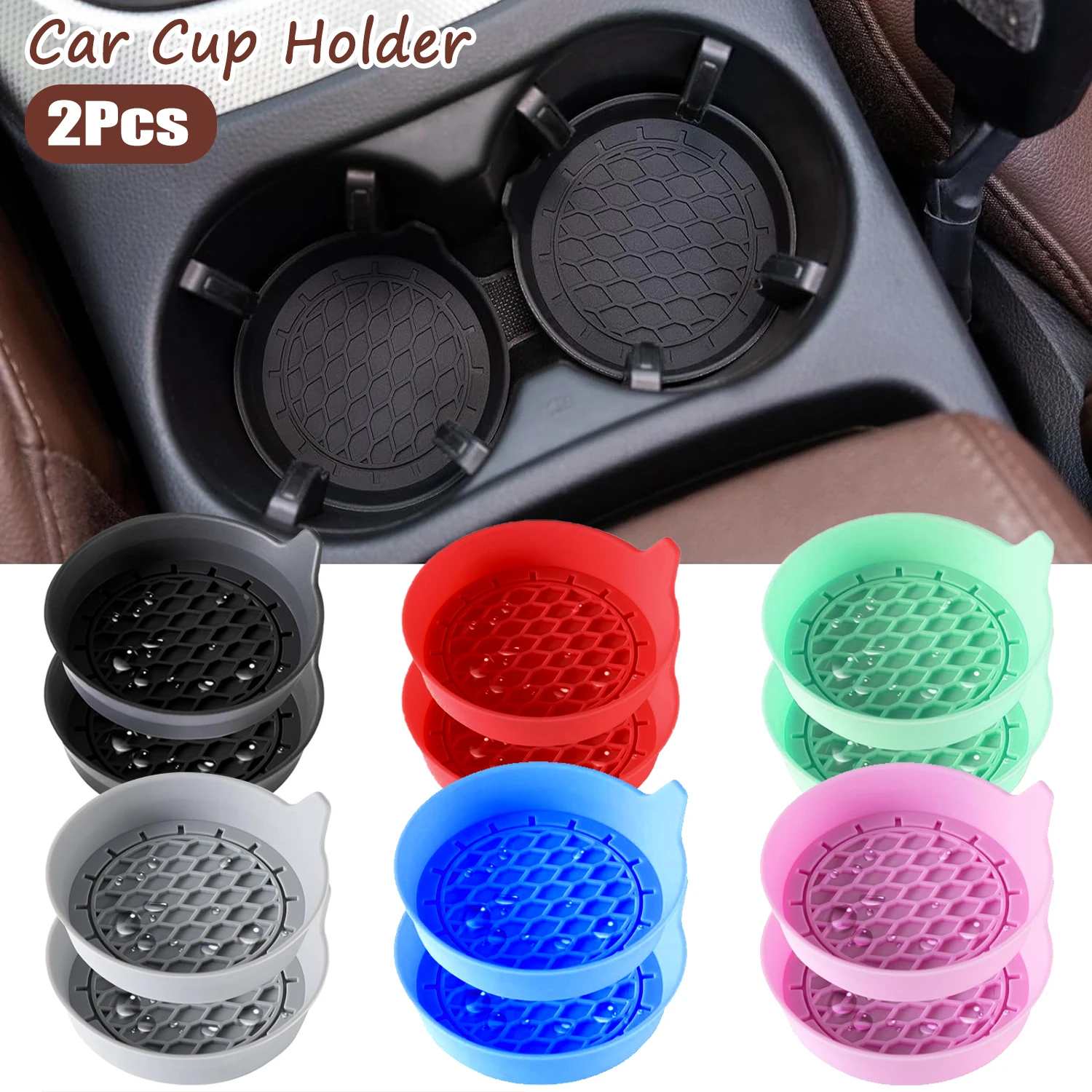 Car Cup Coaster Waterproof Silicone Car Coasters Non-Slip Sift-Proof Spill Holder Automotive Cup Mats Car Interior Accessories