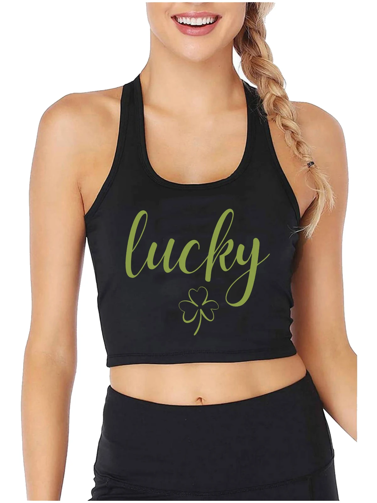 Lucky On Cotton Sexy Crop Top Girl's Streetwear Fashion Tank Top Gym Fitness Sports Camisole