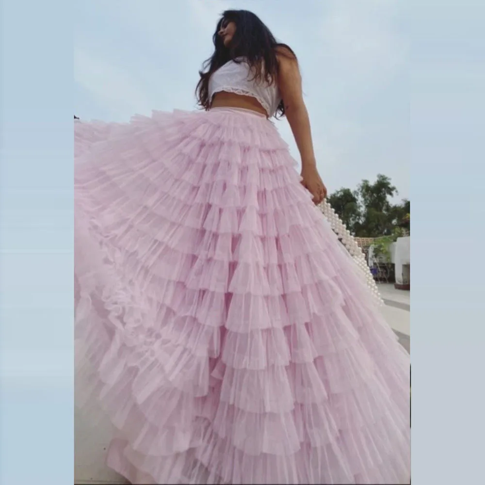 Mooie taartrok Gelaagde elastische taille Tutu Lange verjaardagsfeestjerok Midi Gezwollen tule rok Lange zomervakantierok 2026