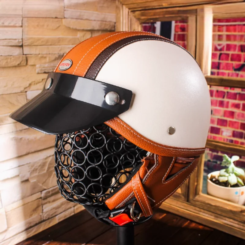 Factory Price Retro Leather Motorcycle Helmet DOT Moto Helmet Men Women Half Helmet Casco Four Seasons Riding Scooter Capacetes