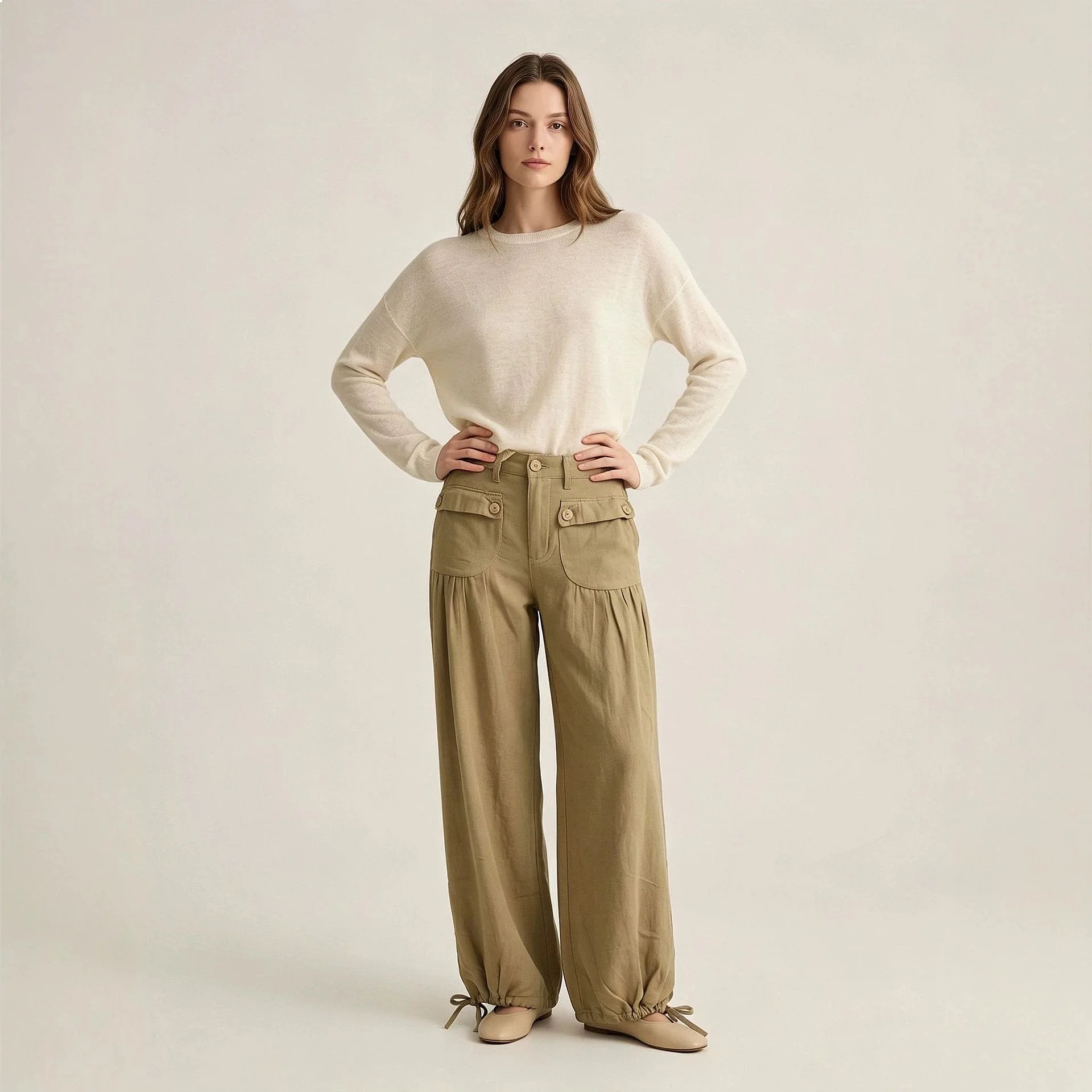 Wide Leg Jeans for Women Loose Denim Pants with Ruffle Hem Pockets Spring Summer