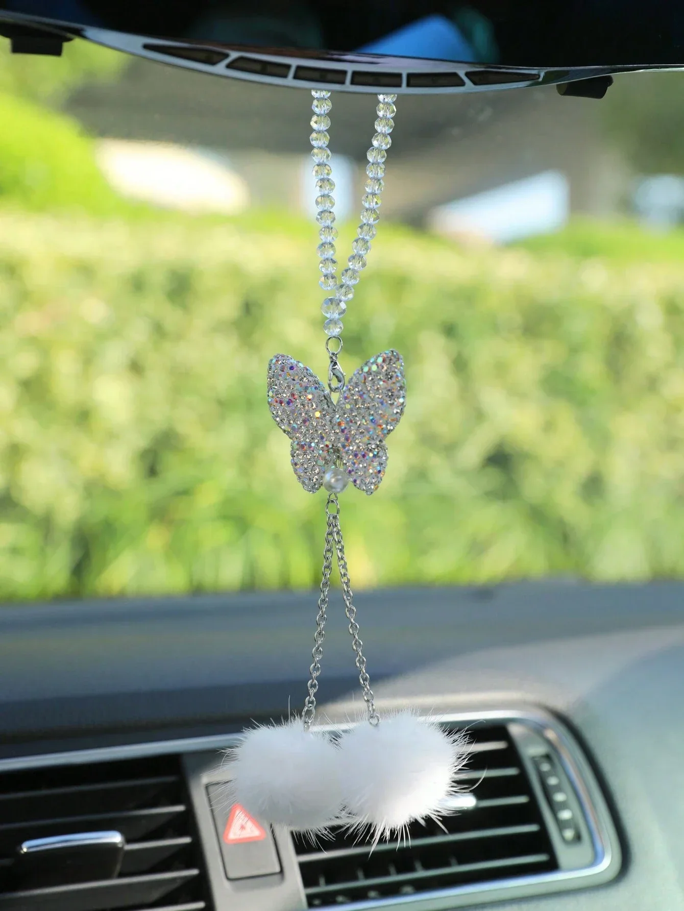 قطعة واحدة من قلادة سيارة كريستال أنيقة، زخرفة سيارة صناعية، قلادة مرآة الرؤية الخلفية للسيارة، هدية مثالية للنساء