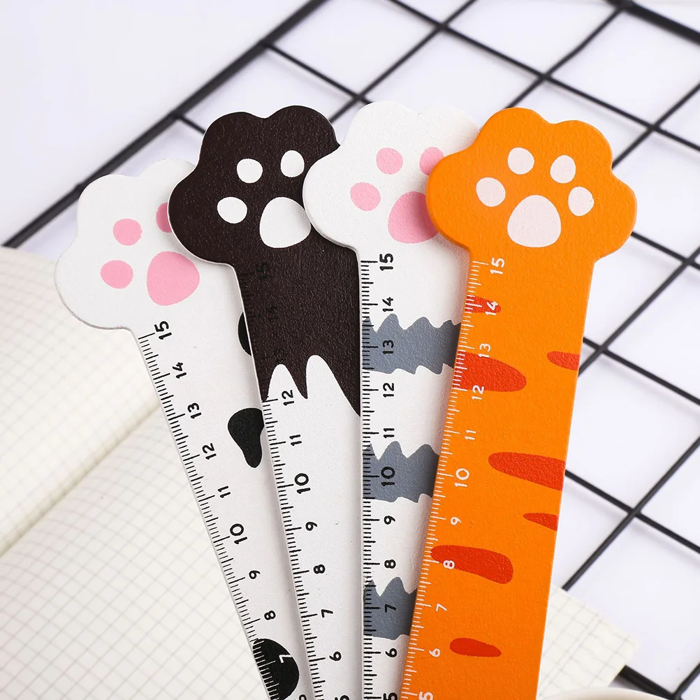 

4pcs Cat Claw Wood Rulers 15cm Black Spotted White Orange Striped Student Measuring Ruler Kids Gift Cartoon Design Straight