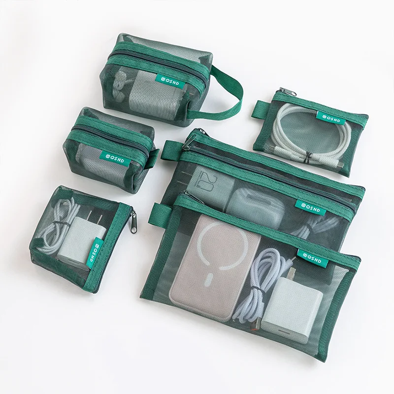 6 Peças de Bolsa Organizadora Transparente de Malha para Cabos de Dados, Acessórios Digitais, Moedas, Cartões, Chaves, Fones de Ouvido e Carregadores