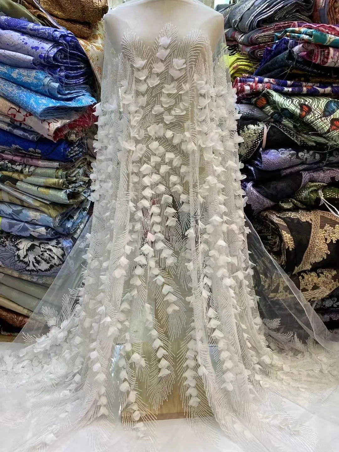 Heavy Material Plenty BeadsNew Embroidered French African 3D Flowers Lace Fabric 7H-101308 For Women Party or Wedding Show Dress